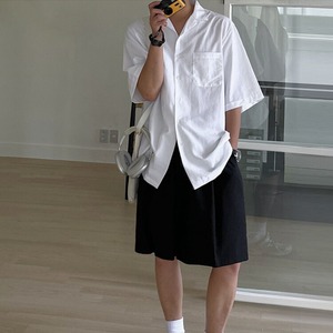 ルーズ開襟シンプル半袖シャツ　MT0080435