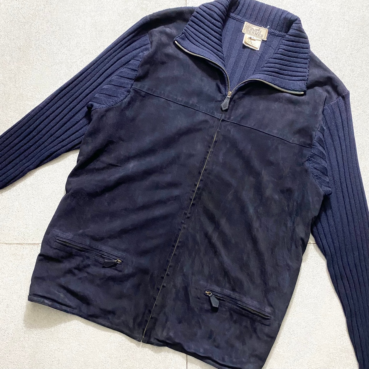 vintage HERMES leather switching knit jacket | NOIR ONLINE 