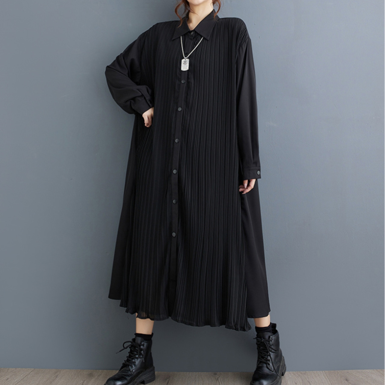 ドローストリング プリーツ ワンピース 00010