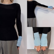 袖バイカラーシアーニットCS/ブラック