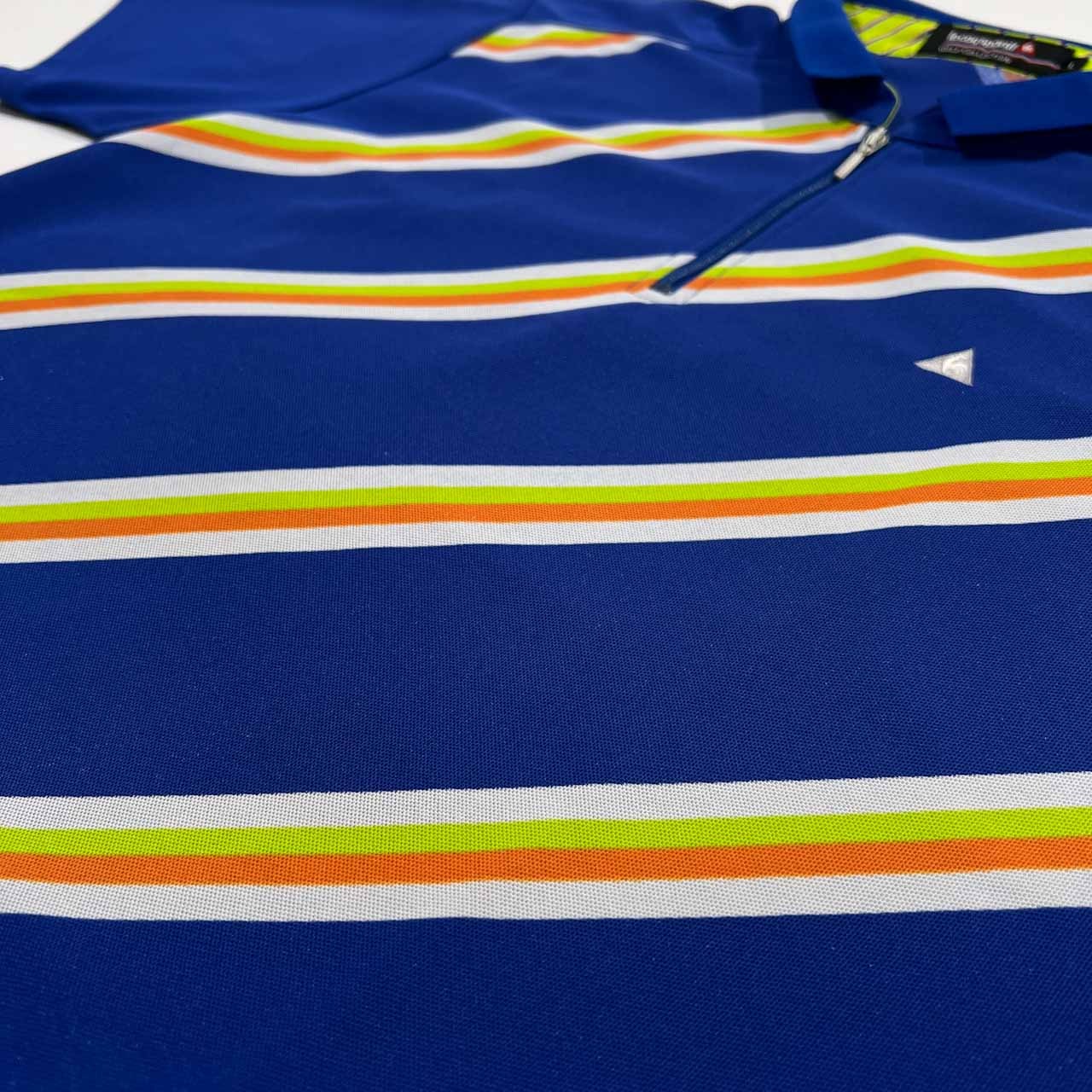 le coq sportif GOLF ルコック スポルティフ ゴルフ 斜めストライプ柄 ハーフジップ 半袖 ドライ ポロシャツ サイズ L /ブルー/メンズ