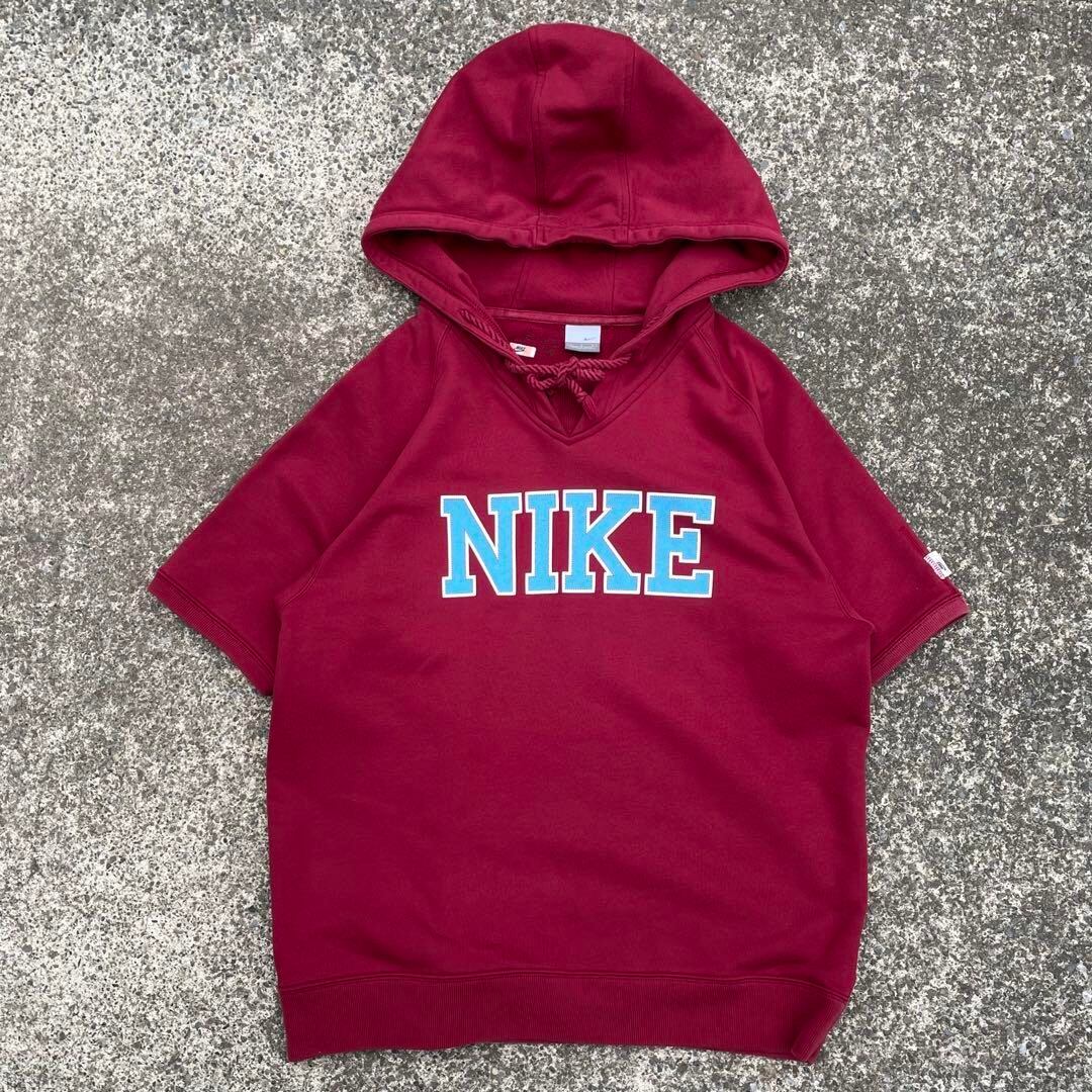 【Lサイズ】00's NIKE ナイキ フード大きめ パイル裏地 古着 半袖 スウェット