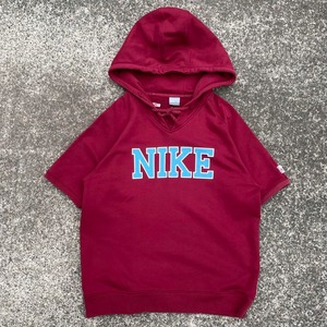 【Lサイズ】00's NIKE ナイキ フード大きめ パイル裏地 古着 半袖 スウェット