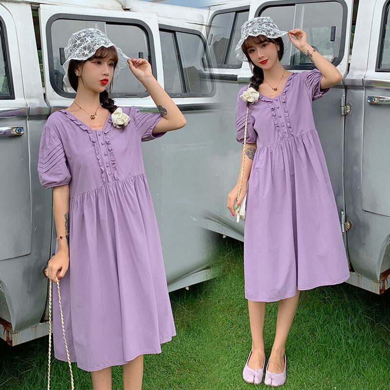 【新作】【送料無料】 マタニティウェア2020夏の新しい綿と麻の緩い耳のドレス小さな新鮮なミドル丈のマタニティドレス-アリババ コットン サマー 夏物 expec282983113114