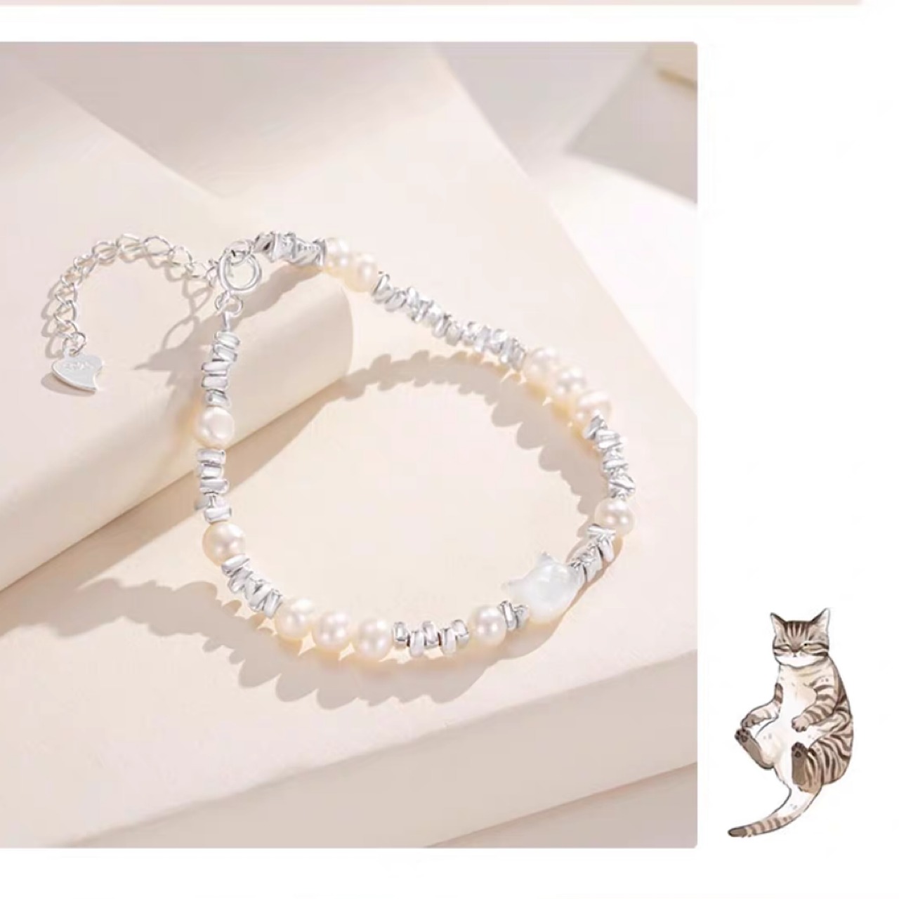 かわいい ホワイト ねこ ブレスレット