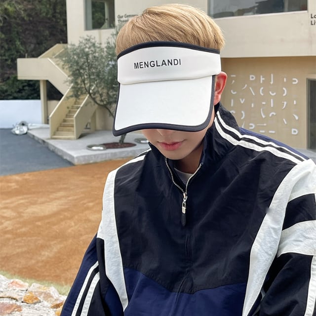 【予約販売】サンバイザー ハット メンズ パイピング ツバ広 帽子 ゴルフ アウトドア キャンプ 屋外 日焼け防止 UV対策 紫外線 ブラック/ホワイト/ブルー/グリーン 登山 釣り ストリート スポーティー こなれ感 お洒落 韓国 トレンド