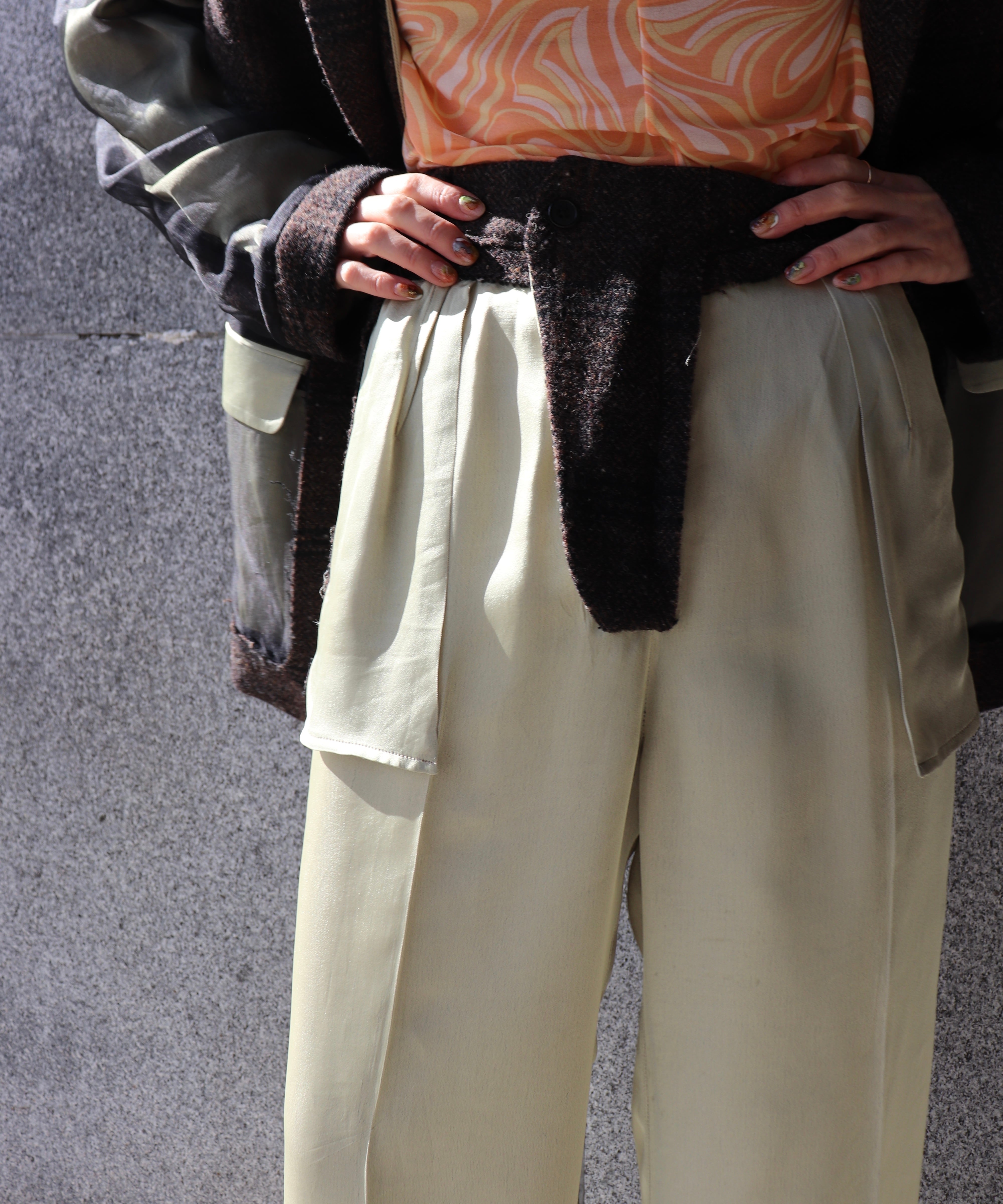 76cm本体フミカ ウチダ Tweed-Satin/CUT-OUT SLACKS パンツ