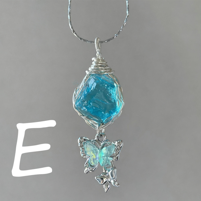 TCアクアマリン原石の蝶ネックレス 5s