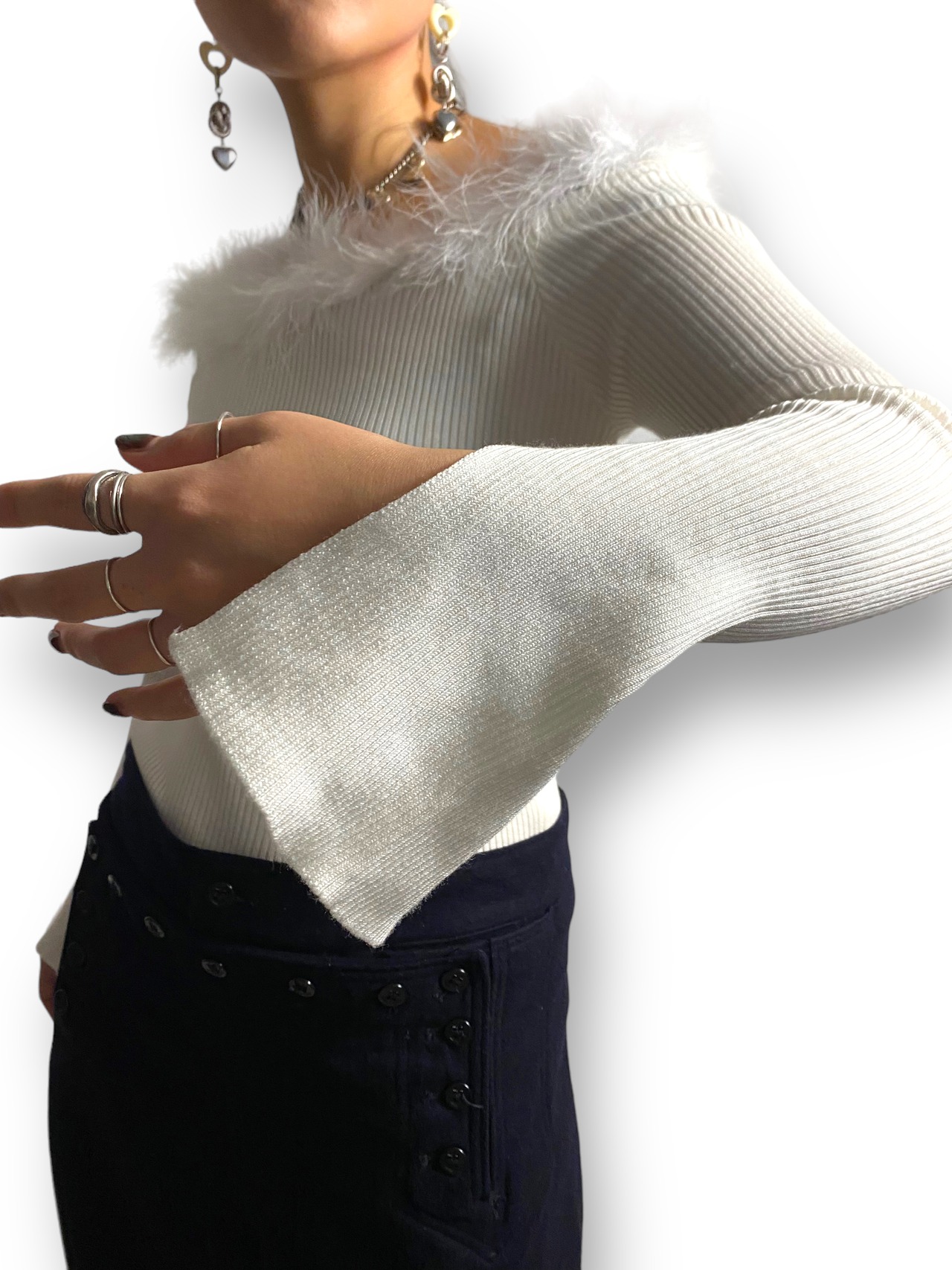 Fur design rib knit top