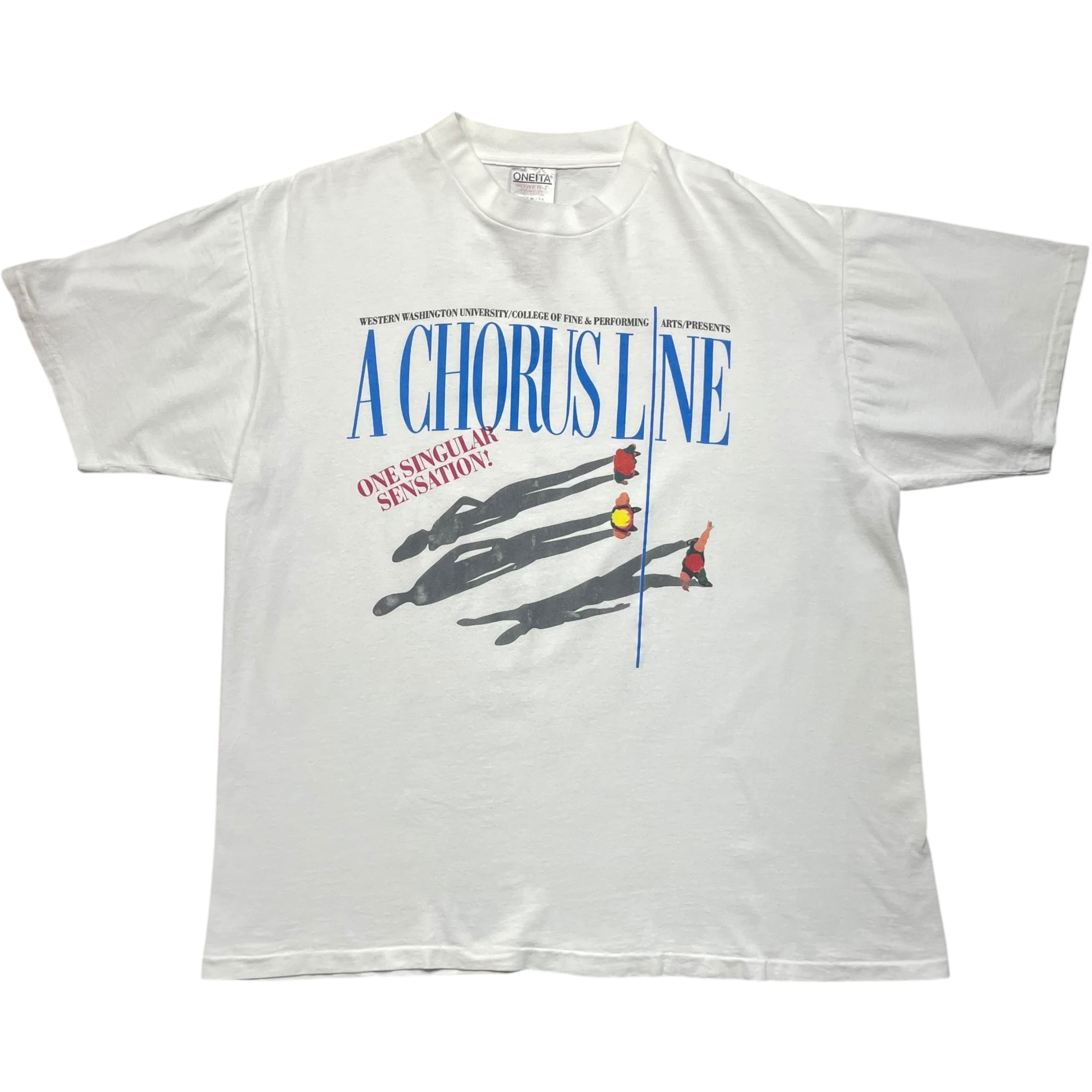 《XL》ONEITA オニータ Tシャツ ミュージカル ア・コーラス・ライン フロントプリント シングルステッチ USA製 90年代 vintage no.8722