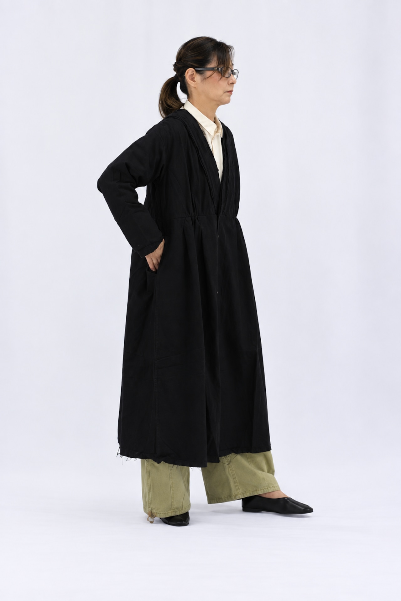 【GUPTIHA】Sobakasu Khadi Millefeuille Collar Dress / D.Navy(63209-096)