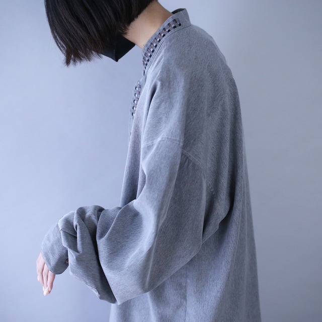 "刺繍" collar and fry-front design minimal mode loose shirt