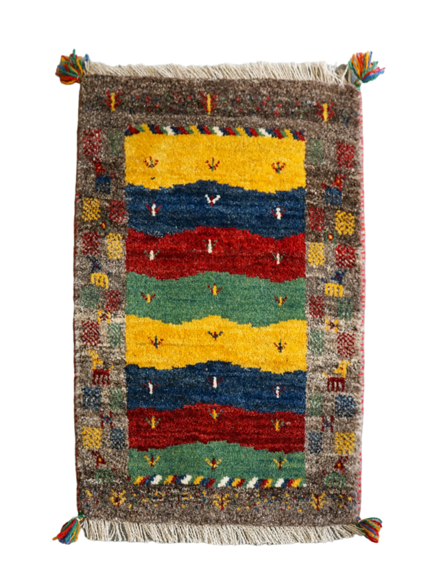 83×57cm【手織り ペルシャ絨毯ギャッベ】ギャベ 手織り絨毯 - ラグ
