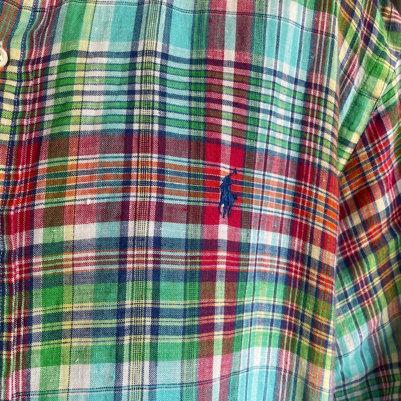 Ralph Lauren ラルフローレン 半袖リネンシャツ チェック柄 メンズXL