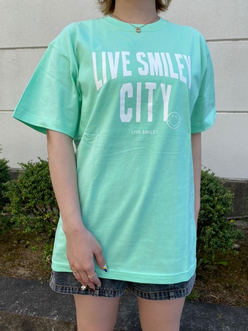 SMILEY FACE (スマイリーフェイス) LIVE SMILE CITY プリント Tシャツ ミント SMT-003