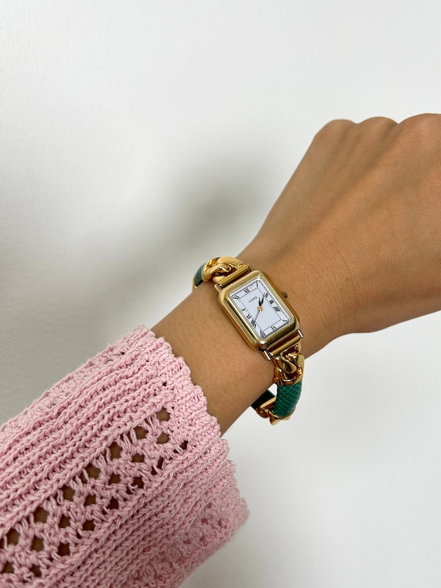 LOEWE ロエベ 腕時計 グリーン ゴールド ローマ ステンレススチール vintage ヴィンテージ オールド c27tnu