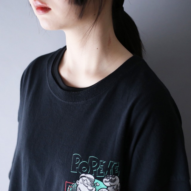 "POPEYE" psychedelic coloring good printed XXXL over silhouette s/s tee