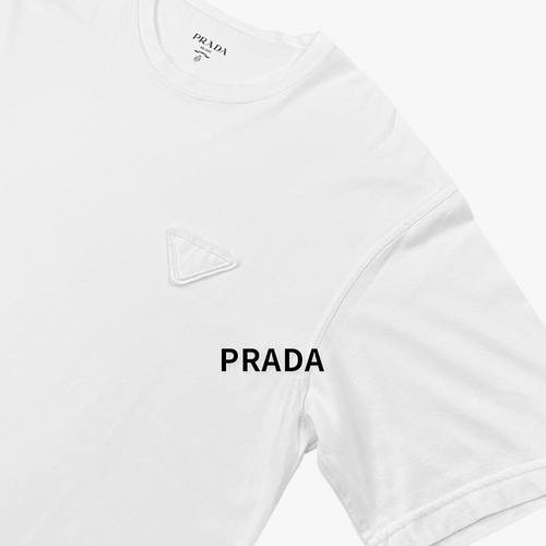 PRADA プラダ 23SS オーバーサイズ 三角ロゴ 半袖 クールネック Tシャツ コットン UJN852 ホワイト トップス / J&NREUSE メンズ トップス