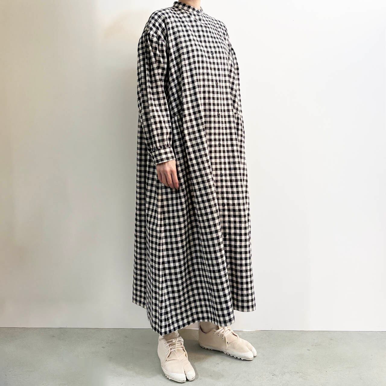 ICHI イチ コットンリネン起毛チェックワンピース 260413 BIG GINGHAM ギンガム