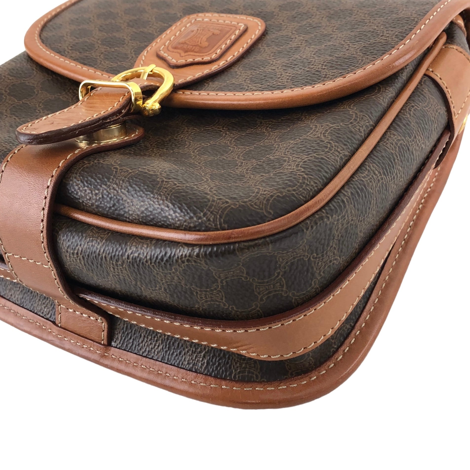 CELINE セリーヌ マカダム ブラゾン型押し レザー フロントバックル