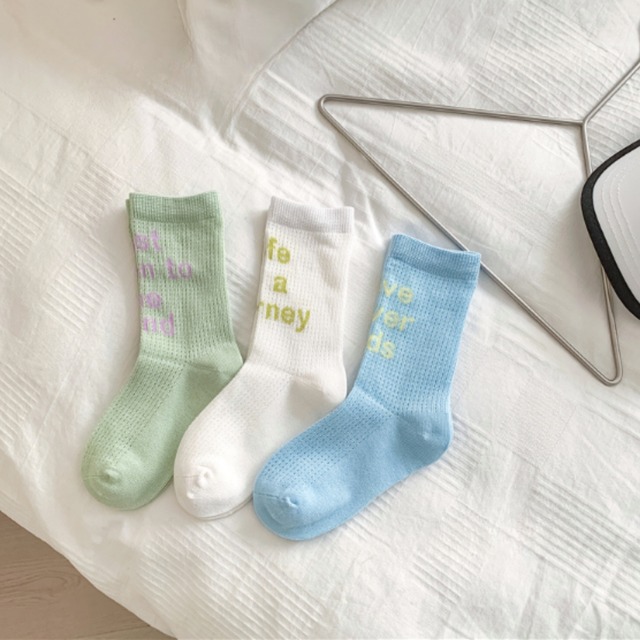 【即納】ブルーのキャンディカラーメッセージソックス 3足セット
