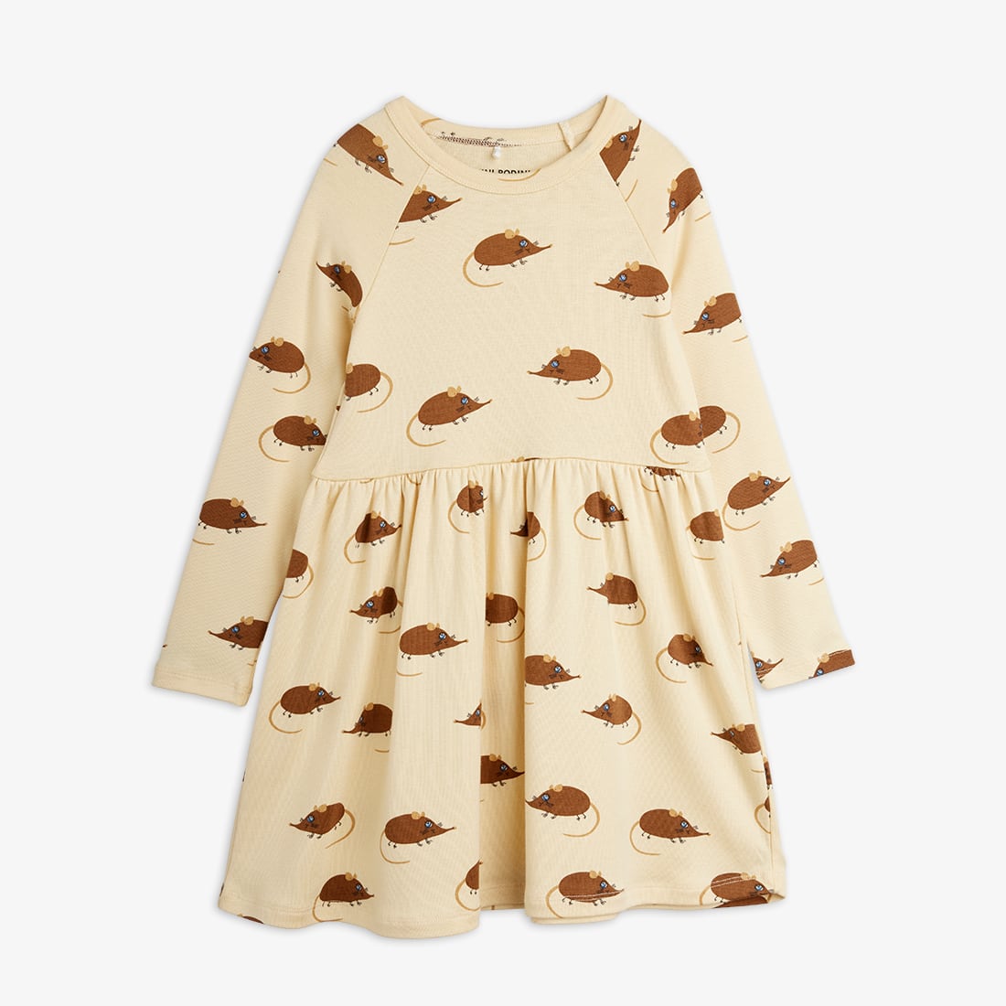 【26AW】minirodini( ミニロディーニ )Elephant shrew aop ls dress beige(80-86/92-98/104-110/116-122)ワンピース ねずみ