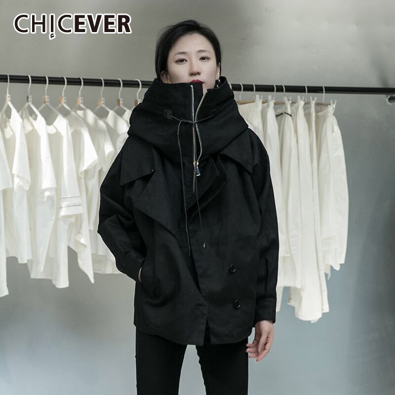 CHICEVERブラックジャケット女性タートルネック長袖ルーズプラスサイズパッチワークストリートウェアコート2020秋のスタイル ロング 大きめサイズ オータム 秋物 6base545228163662