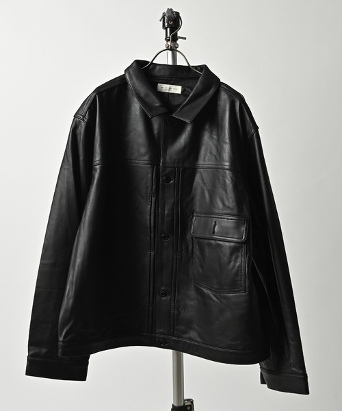 many men many mind Lambskin Trucker Jacket (BLK) M2523001