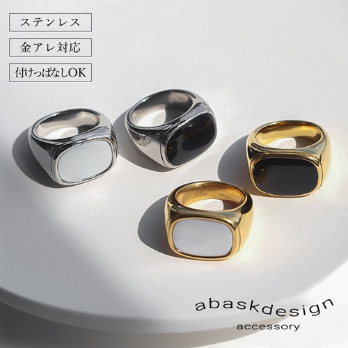 【ネコポス便】リング スクエアトップリング 金属アレルギー サージカルステンレス 18K   2076