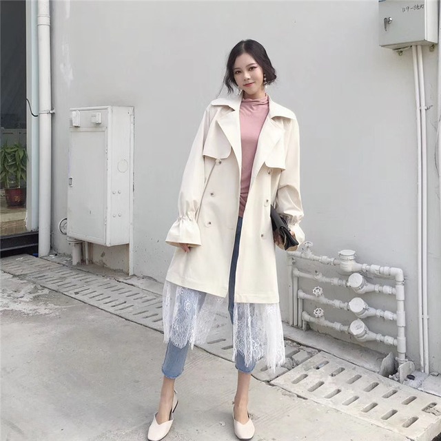 秋冬新入荷 韓国ファッション レース 個性 ニット ウィンドブレーカー ロングセクション