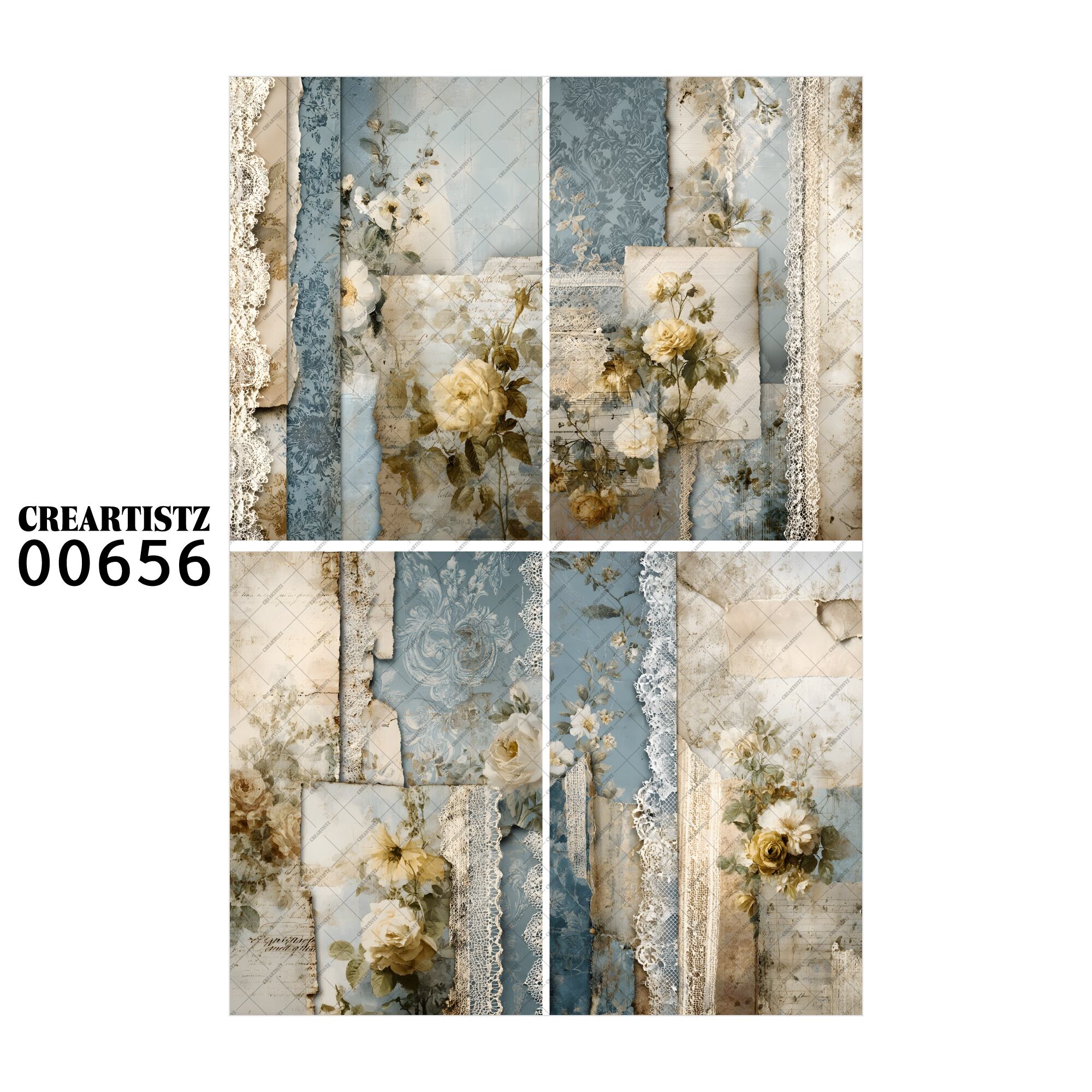 00656 背景 コラージュ素材 オリジナル 12枚セット (4種類×3枚) ペーパー/ステッカー CREARTISTZ