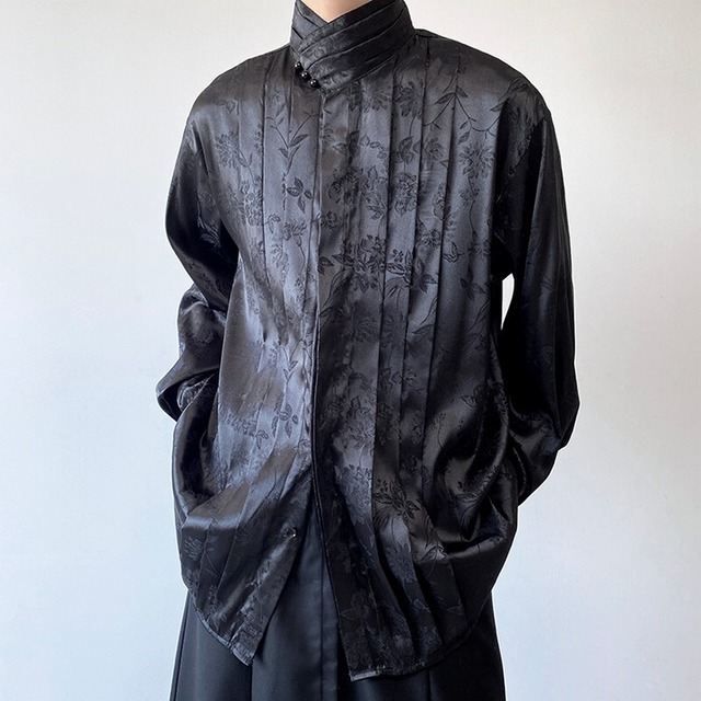 brand design cheongsam satin shirt（ブランドデザインチャイナサテンシャツ）-b1158
