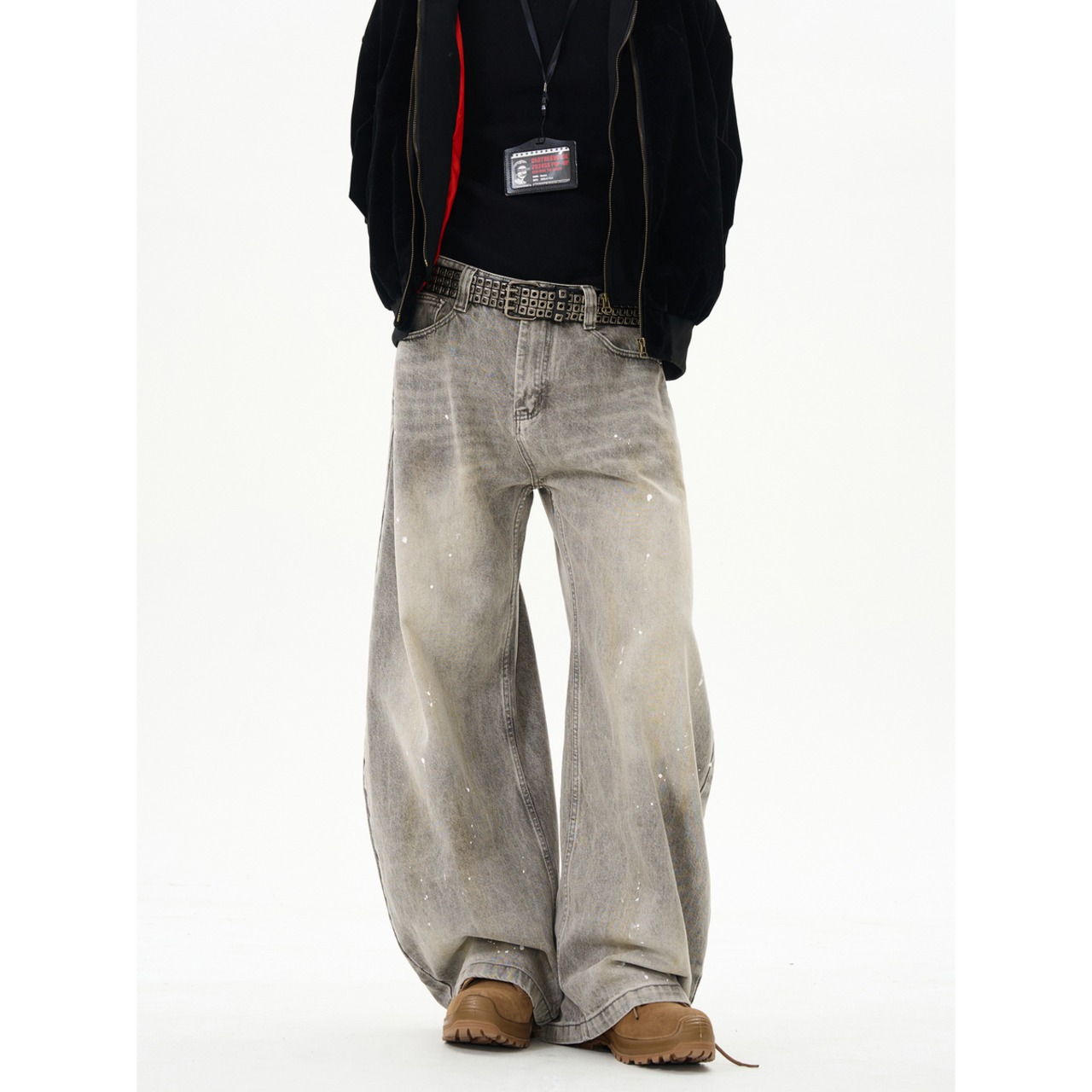 ストリート ウォッシュ加工ペイントデニムパンツ P291