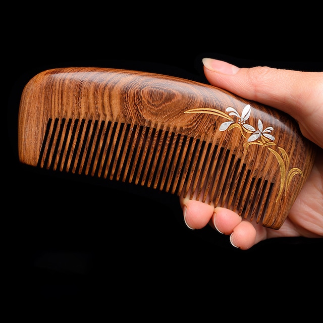木製くし·櫛 檀木 描きました 自然な風合い シンプル 抜け毛予防 頭皮マッサージ 静電気防止