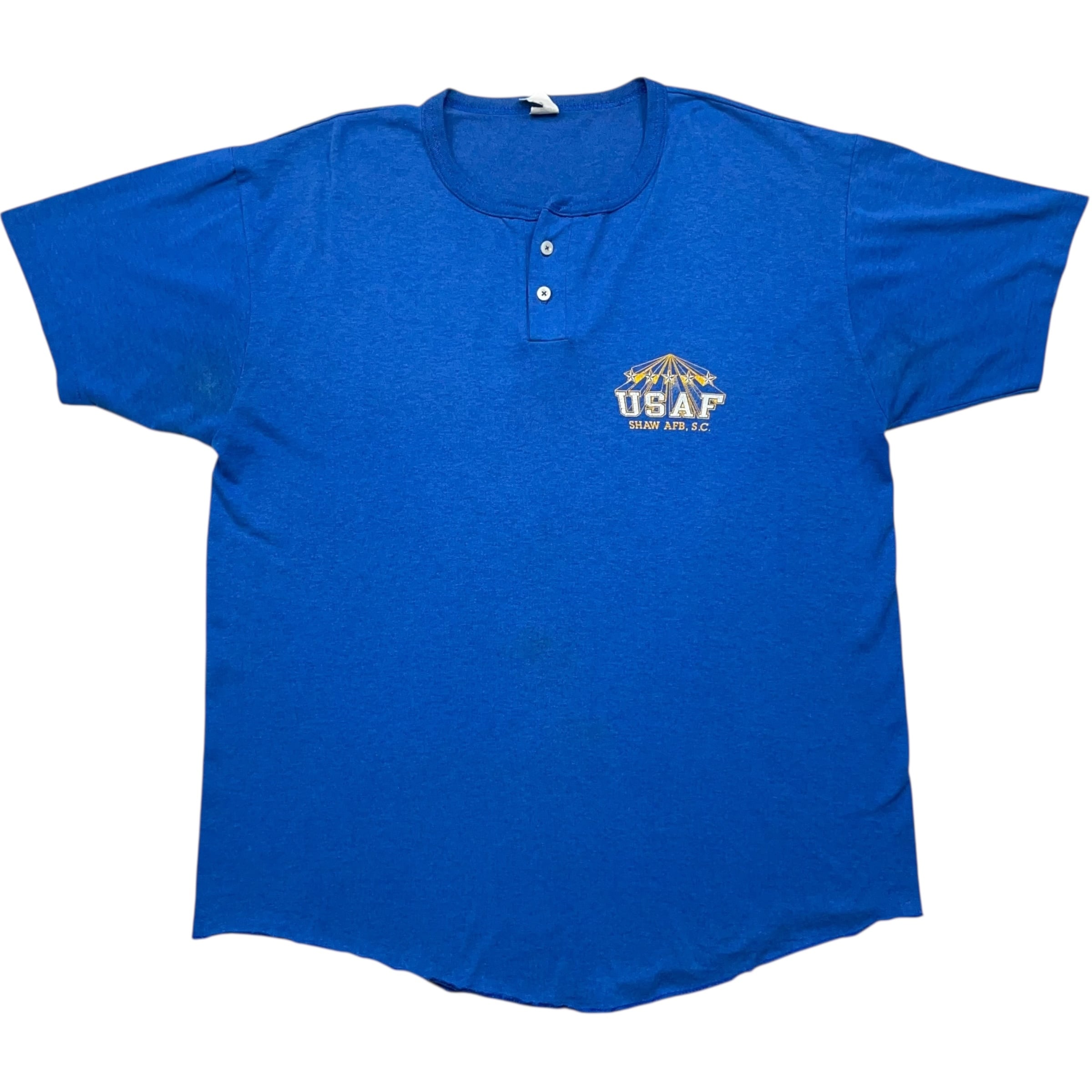 《XL》U.S.AIRFORCE アメリカ空軍 ヘンリーネック Tシャツ シングルステッチ ブルー no.8230