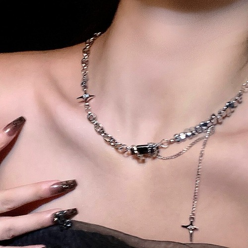 chain layered cross necklace / l0128