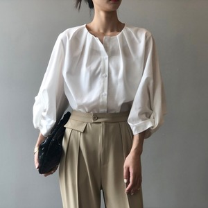 ボタンダウンシャツ バルーンスリーブ 七分袖　U0299