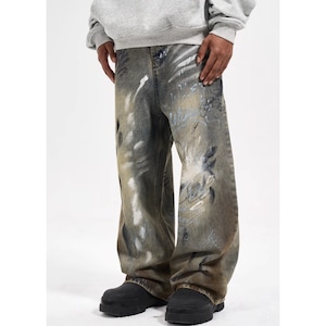 【DRIP4288】D/B Handwriting Splash Ink Design Denim