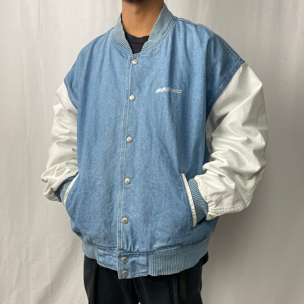 90年代 カナダ製 BOEING 企業ロゴ 刺繍 デニムスタジャン メンズ2XL 