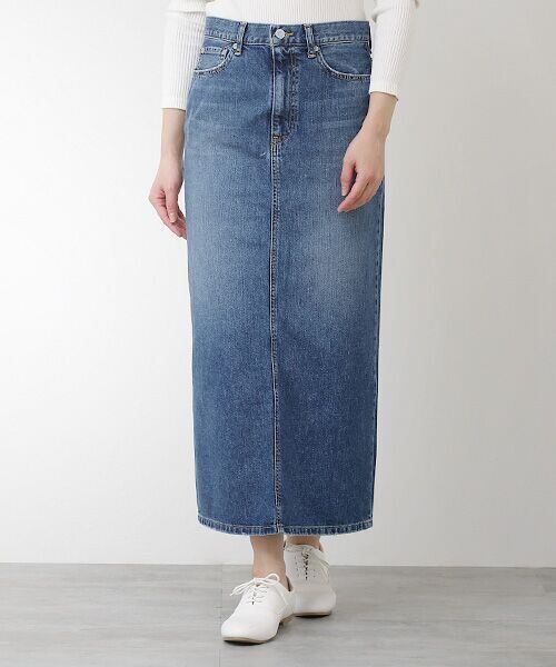 ＜エディター坪田あさみさんコラボ＞I LINE DENIM SKIRT（MID　BLUE）Iライン デニムスカート | woadblue ONLINE  STORE powered by BASE