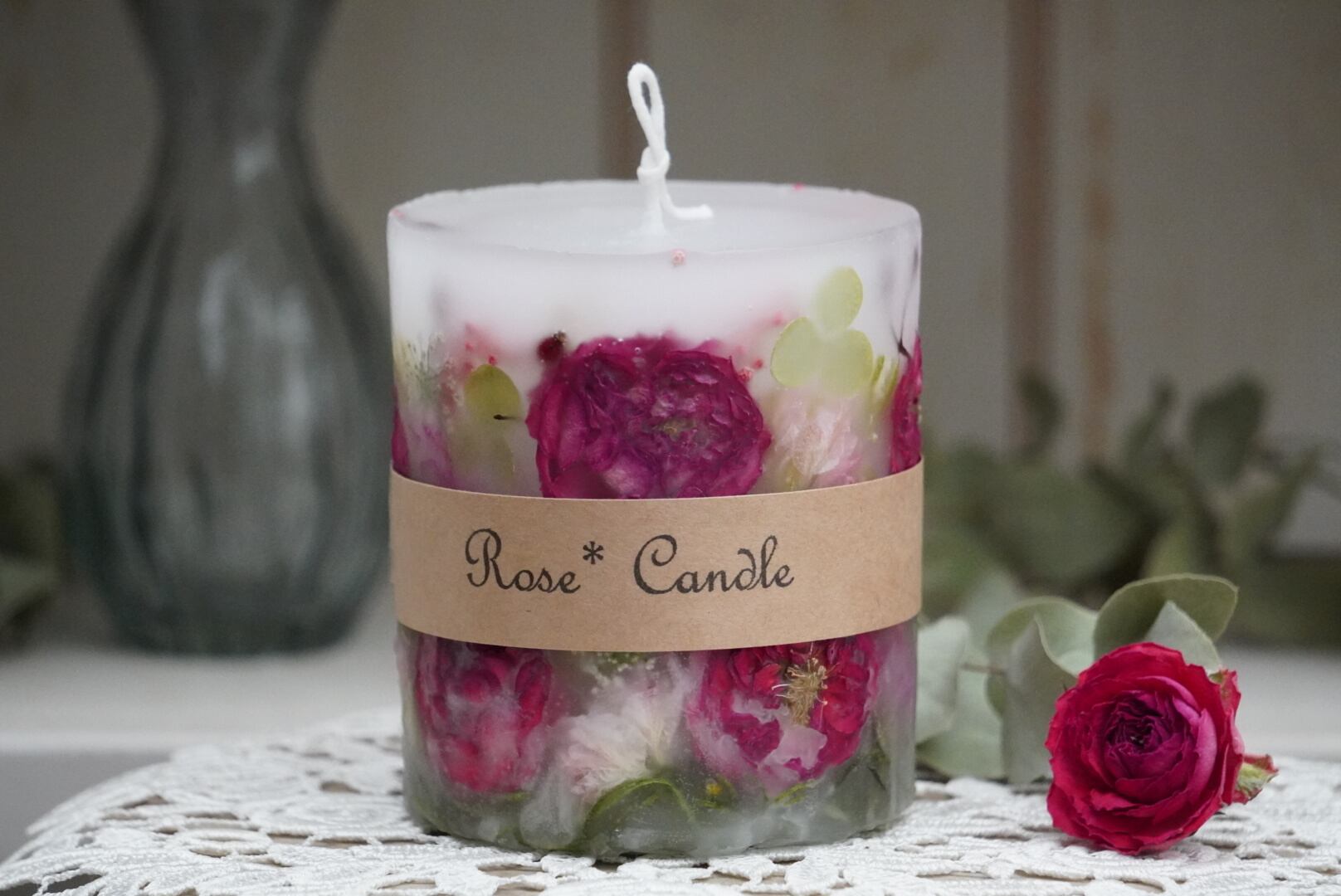 専用　ハンドメイドキャンドルホルダー　キャンドル　薔薇キャンドル 薔薇のボタニカルキャンドル box付き B207 | Pay ID