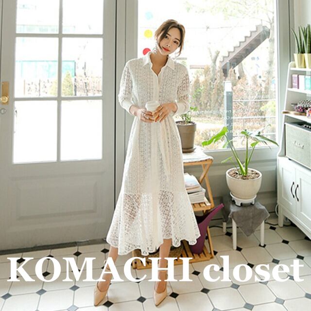 【送料無料】 フィッシュテールレースワンピース ワンピース 白 フィッシュテール ミモレ丈 レース 透け感 襟付き ボタン Aライン 韓国 レディース オルチャン 可愛い 大人可愛い 大人女子 きれいめ シンプル カジュアル 大人 気品 上品 おしゃれ お洒落 こなれ感 抜け感 かっこいい きちんと 大人女子 エレガント キュート ラブリー S M L XL ホワイト グリーン 夏 20代 30代 40代 女子会 デート 普段使い コーデ トレンド インスタ映え