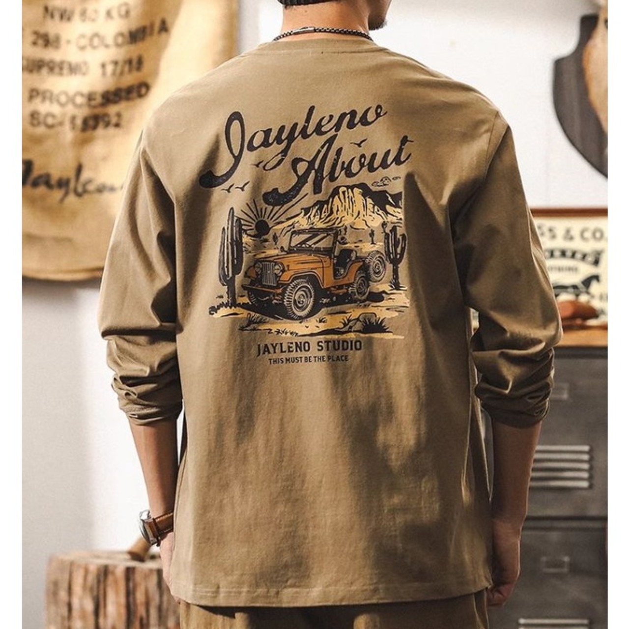 Back Print Crew Neck Long Sleeve T-Shirt ◇2color H0591