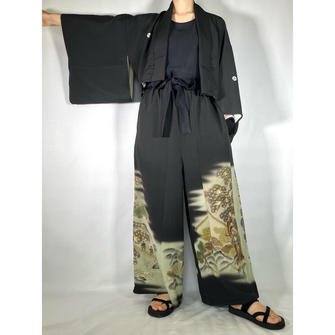 12809】 留袖リメイク セットアップ ショートジャケット＆ワイドパンツ  