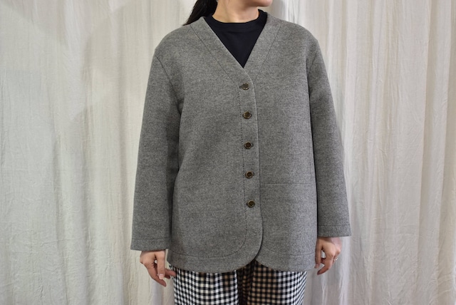 homspun　２重織メルトンノーカラーJK　グレー