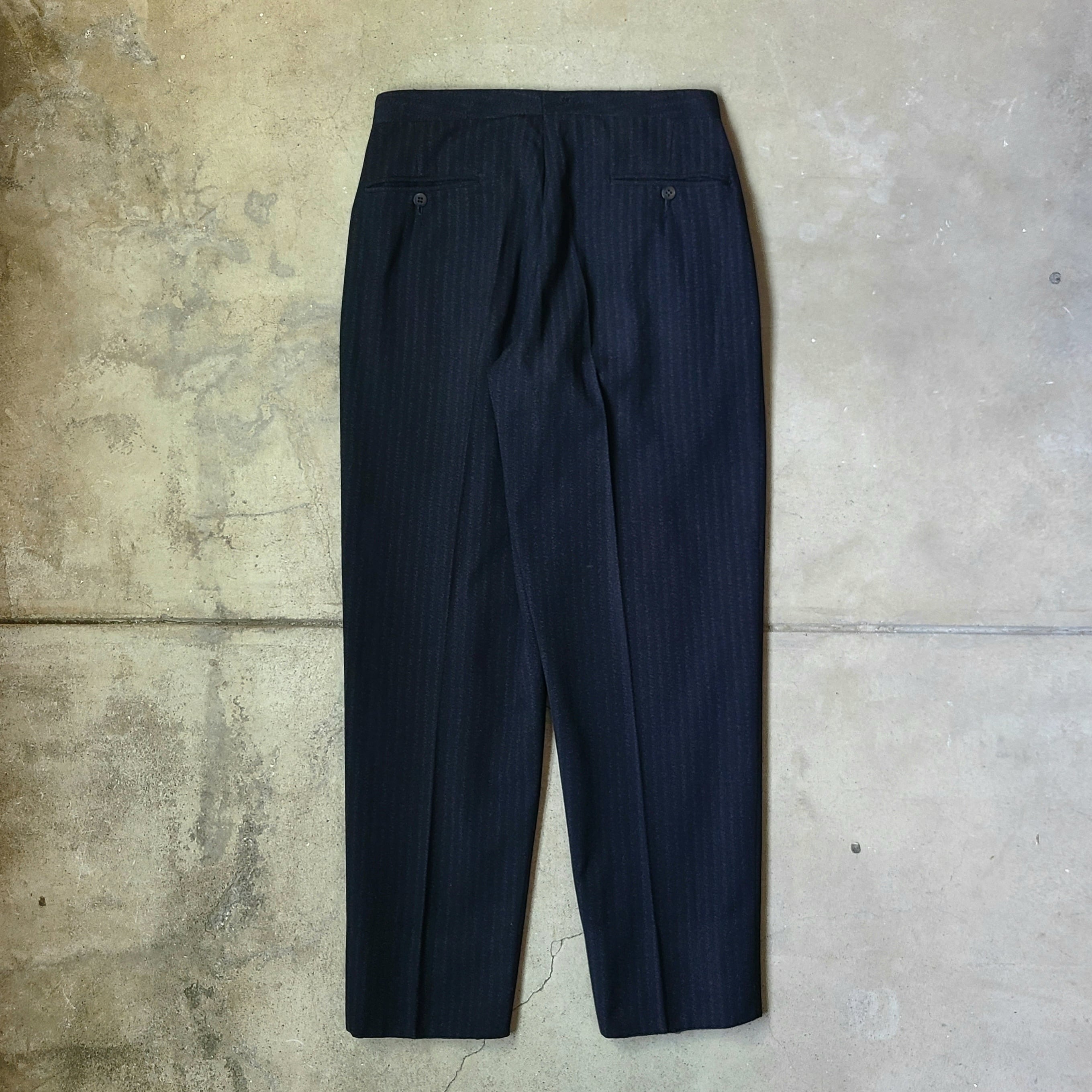 90s vintage イタリア製 織柄 ストライプ ツータックウールスラックス