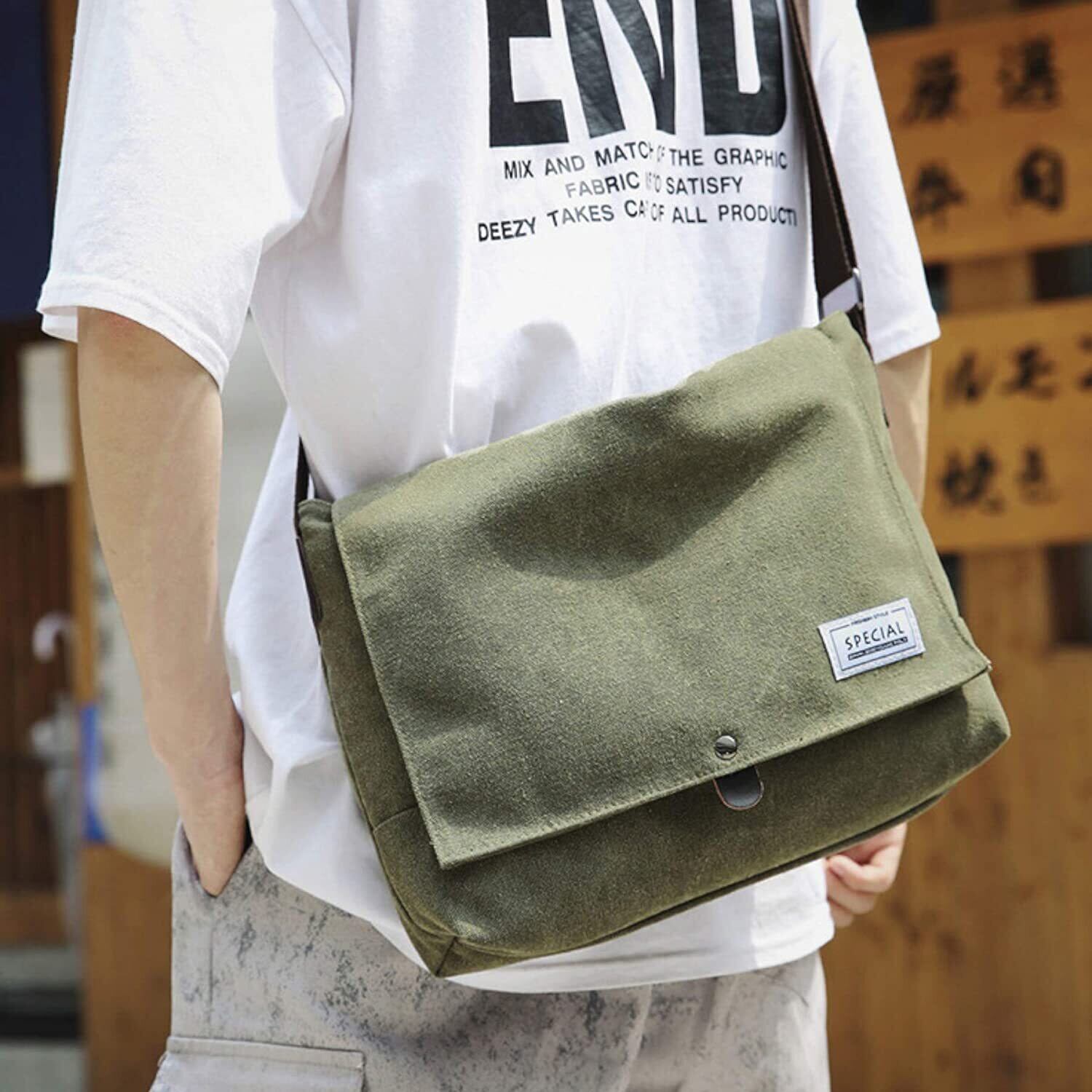 ショルダーバッグ メンズ 帆布 大容量 ファスナー 薄型 斜めがけ メッセンジャーバッグ キャンバス 収納可能 Shb7 Blue Sincere ブルーシンシア 便利なファッション小物専門店