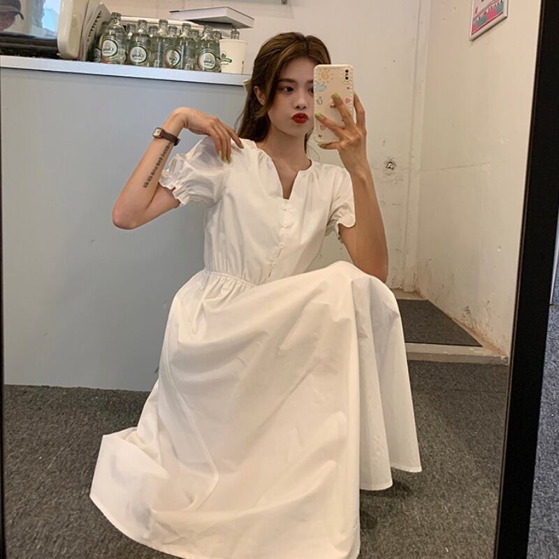 ホワイトスリーブドレス レディースサマースタイルロングウェスト薄手 夏物 YY-ファッション95396091373
