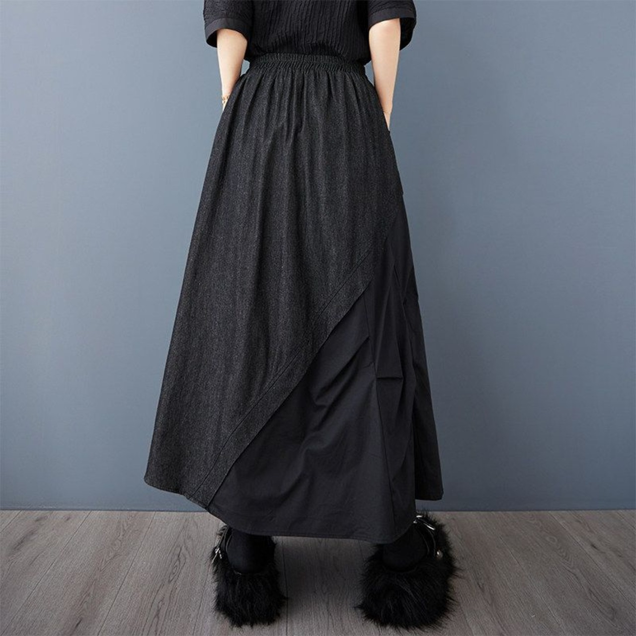 異素材 切替 アシンメトリー スカート  00379