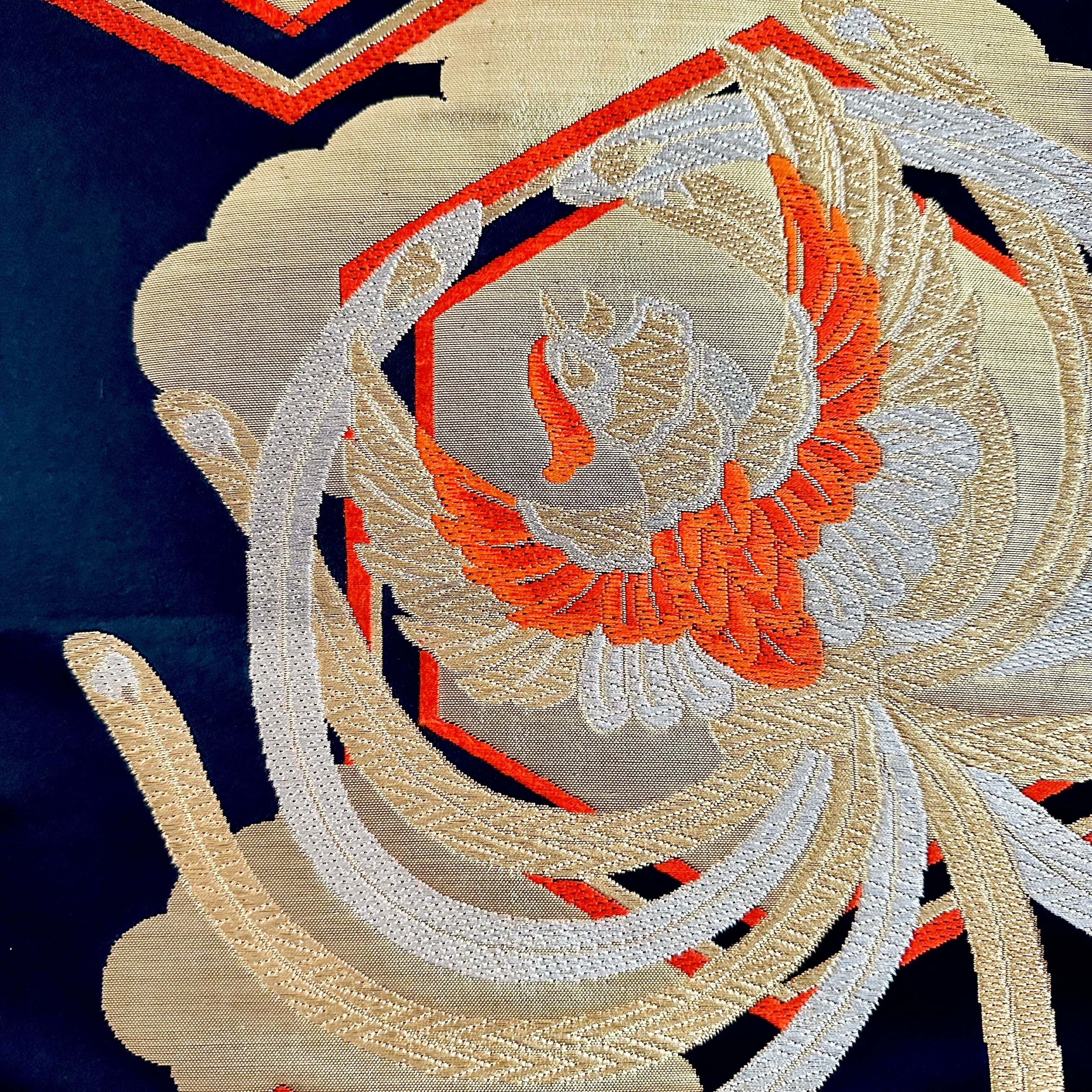 正絹 帯 タペストリー リボン 鳳凰 刺繍 着物 高級 日本 文化 希少 